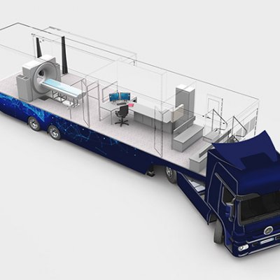 An artists impressions showing the the semi-trailer with scanning equipment visible in the trailer